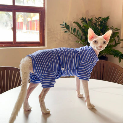 Sphynx Cat Summer Thin Breathable Striped Four Legged Shirt Clothes For Hairless Cats