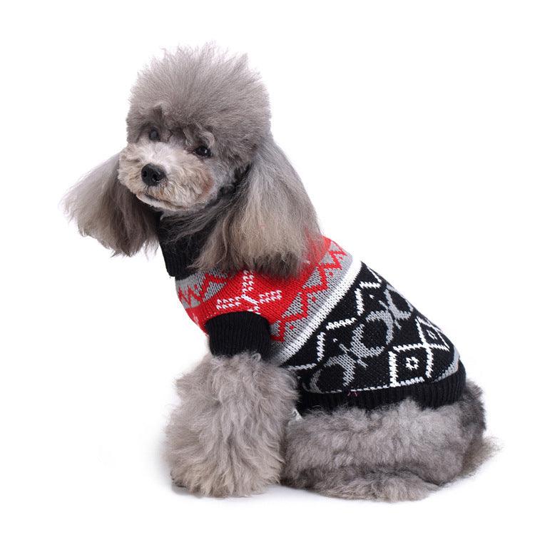 Pet Bone Stripe High Neck Christmas Sweater