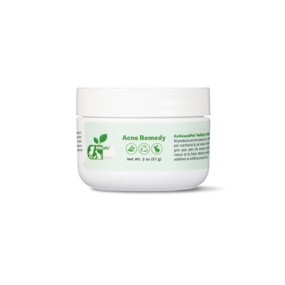 Natural pet acne remedy cream by ReNewedPet, organic and non-GMO ingredients for acne and blackhead treatment on pets.