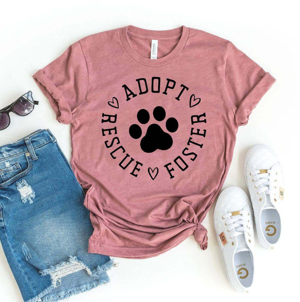 Adopt rescue foster t-shirt with love and dog graphics