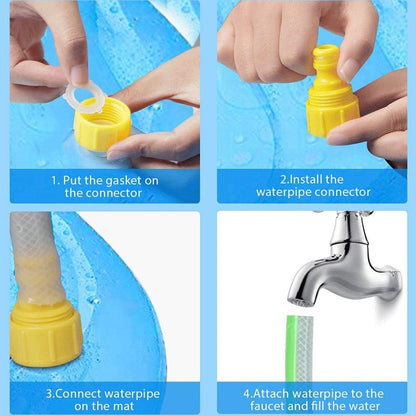Step-by-step installation of pet sprinkler pad waterpipe connector with gasket and faucet attachment