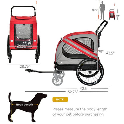 2-In-1 Pet Bike Trailer and Stroller with mesh ventilation and weather-resistant cover for small pets under 40 lbs