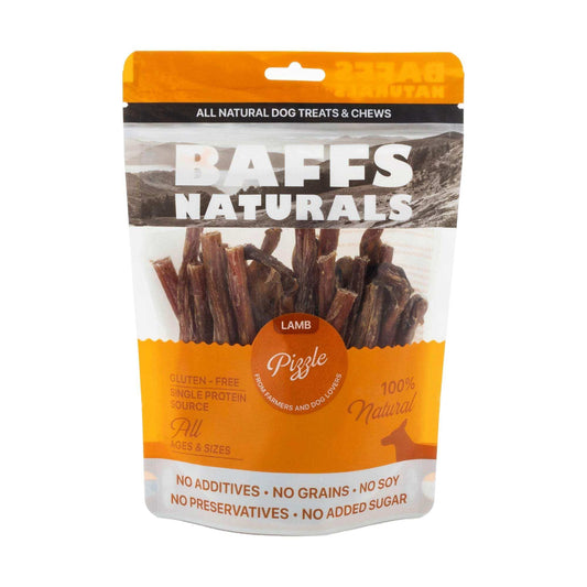 BAFFS NATURALS all-natural lamb pizzle dog chews in 8oz resealable bag