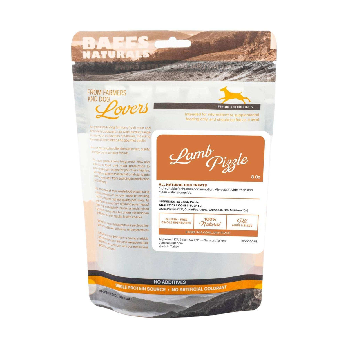 BAFFS NATURALS all-natural premium lamb pizzle dog chews in 8oz resealable bag
