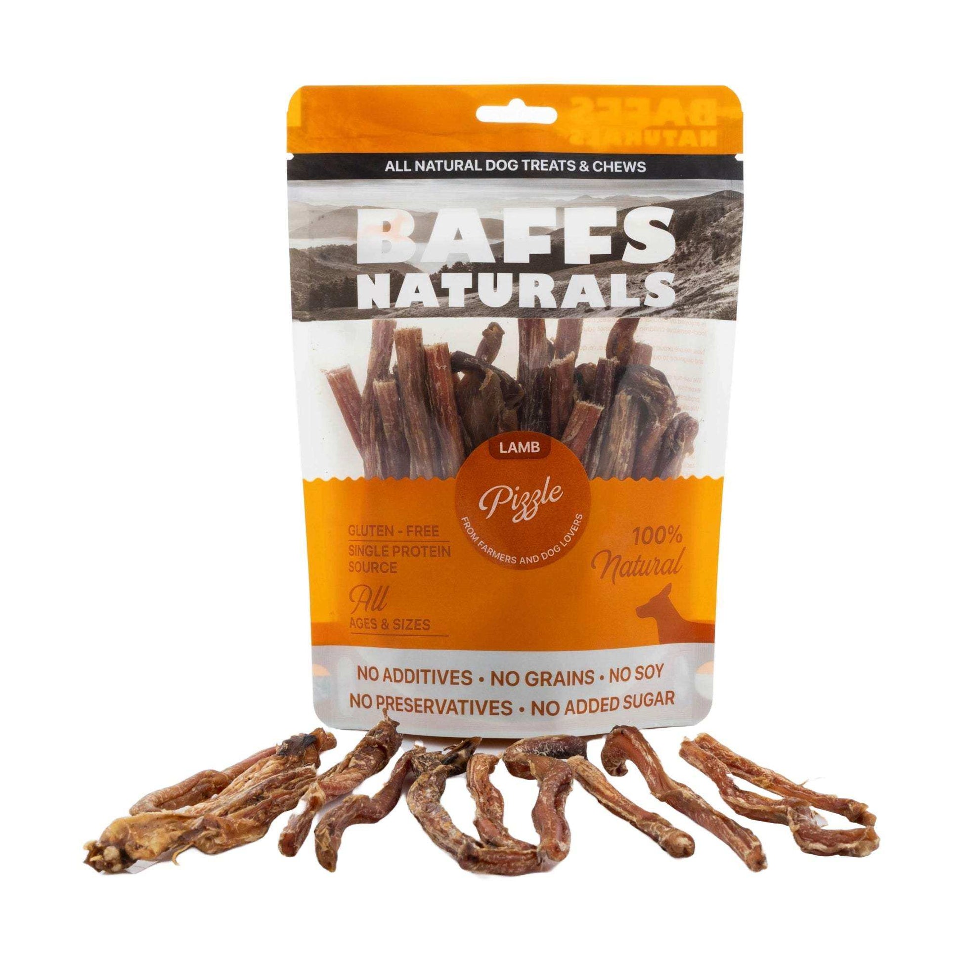 BAFFS NATURALS premium all-natural lamb pizzle dog chews in 8oz bag