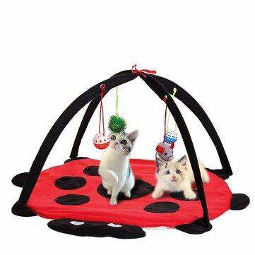 Black ladybug cat play mat with plush hanging toys