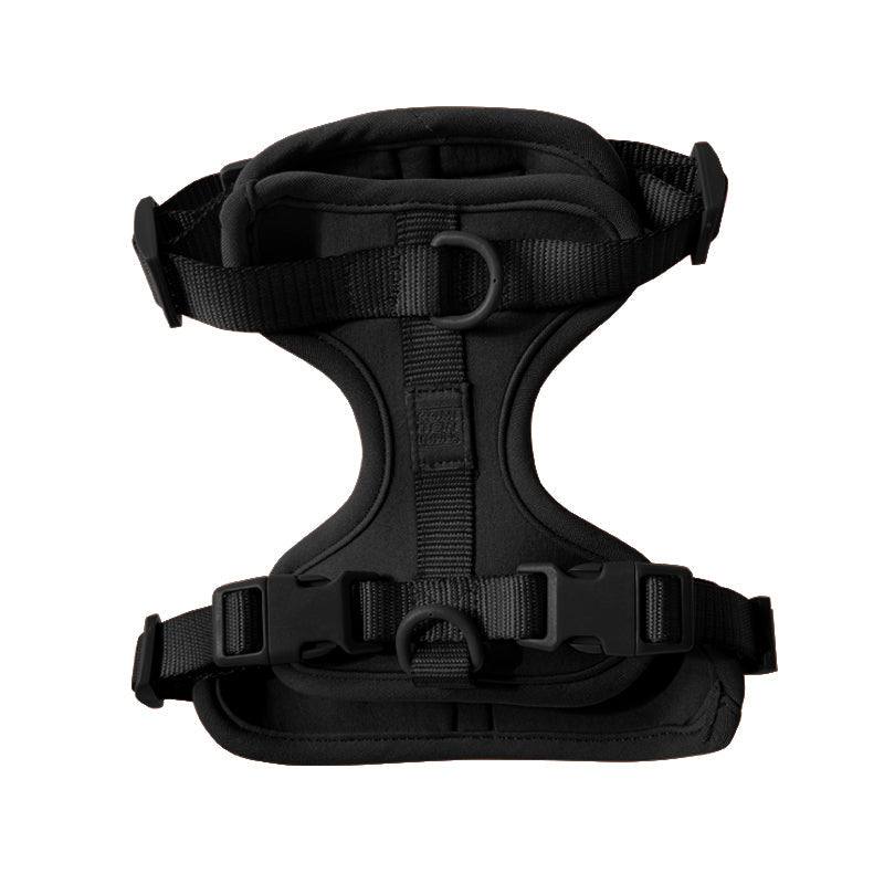 Comfortable stretchy and classic black dog harness with adjustable straps and quick release buckles