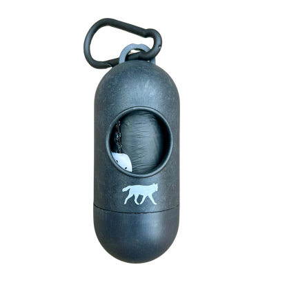 black bamboo fiber dog poop bag dispenser with roll of 💥 compostable plant-based dog poop bags inside