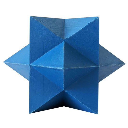Blue star-shaped natural rubber dog chew toy with textured surface