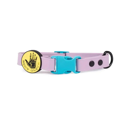 Body Glove waterproof purple Biothane dog collar with blue buckle and logo slider