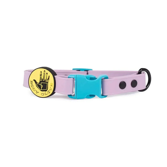 Body Glove waterproof purple Biothane dog collar with blue buckle and logo slider