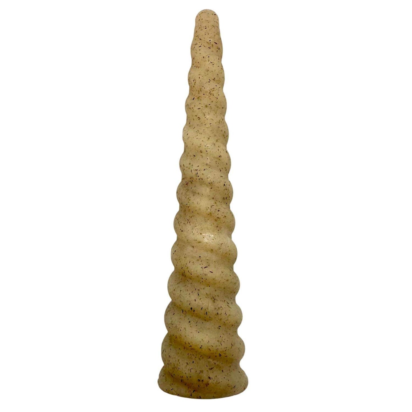 Unicorn horn shaped durable nylon dog chew toy for aggressive chewers, brown textured surface, 7 inches long