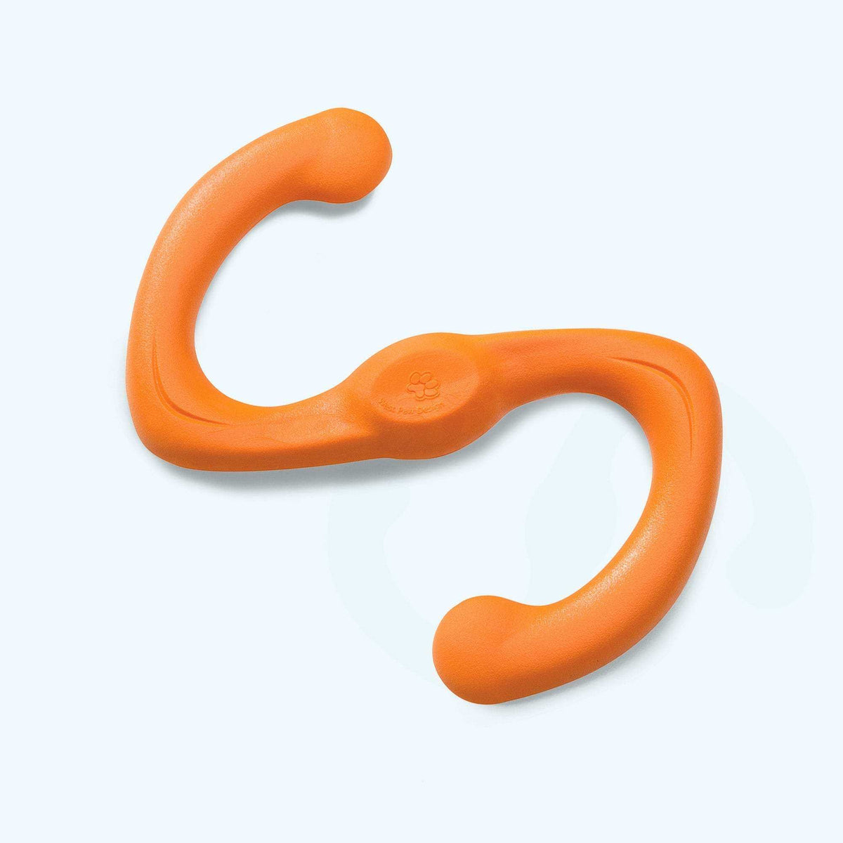 Bumi flexible orange S-shaped dog toy made of durable thermoplastic rubber designed for gentle chewers