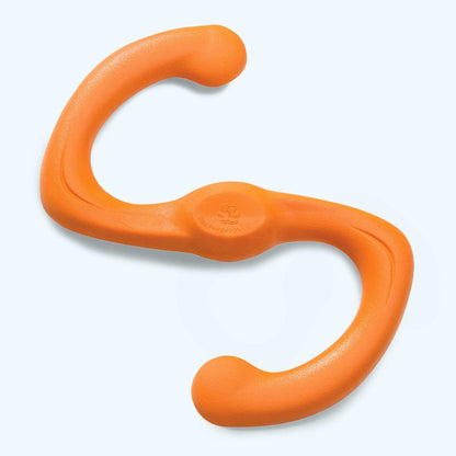 Bumi orange flexible thermoplastic rubber S-shaped dog toy for gentle chewing and interactive play