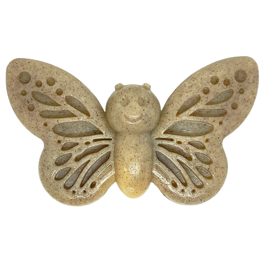 Butterfly shaped durable nylon dog chew toy with textured enrichment wings for aggressive chewers