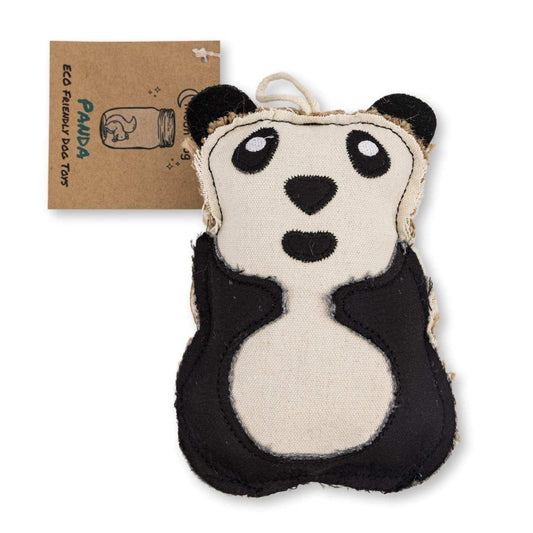 Durable canvas and jute panda-shaped dog chew toy for small to medium dogs