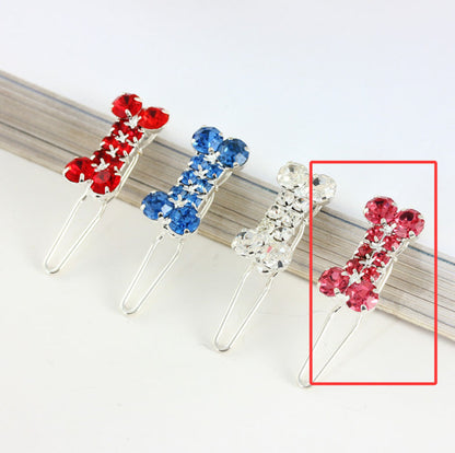 Rhinestone Dog Bone Barrettes Pet Decorations