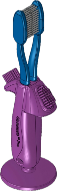 Chewmate Pro Toothbrush for dogs with a purple handle and blue double-sided brush head, featuring a round base.