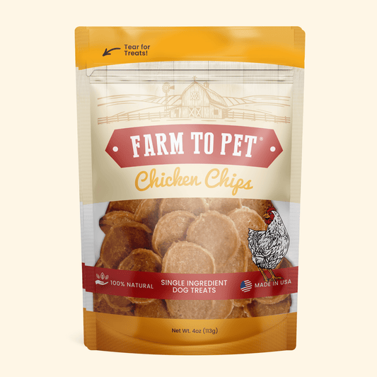 All-natural chicken chips dog treats made from 100% human-grade chicken