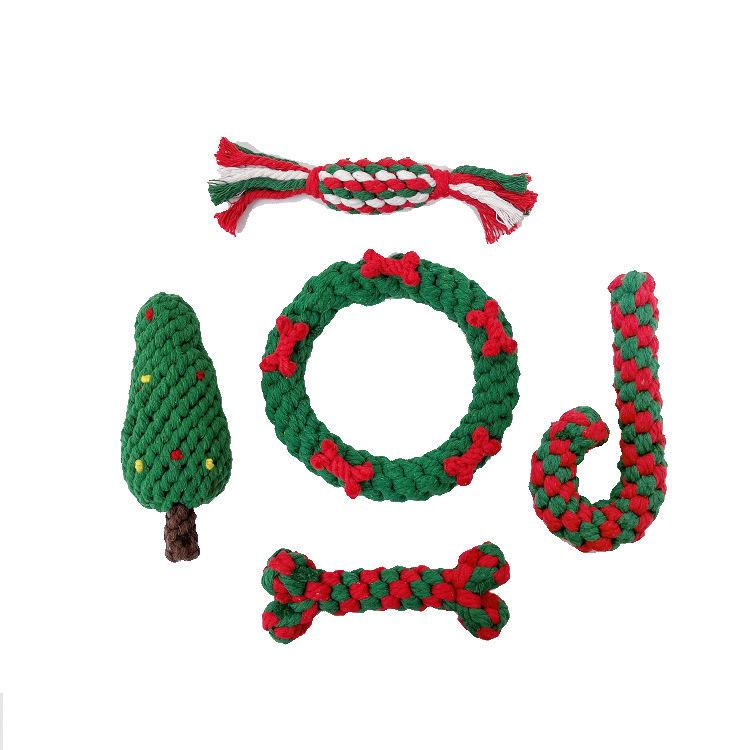 Christmas pet toy gift set with bite-resistant cotton rope chew toys for dogs