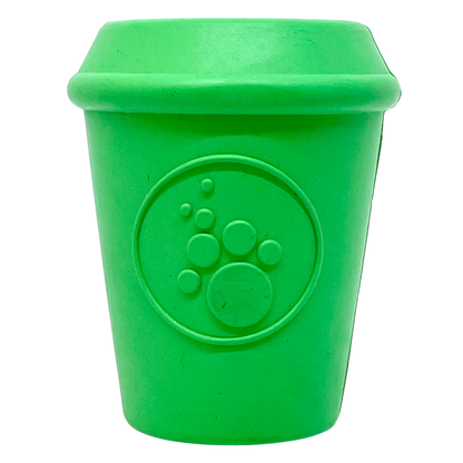 Green Coffee Cup eDispener durable rubber chew toy and treat dispenser for dogs