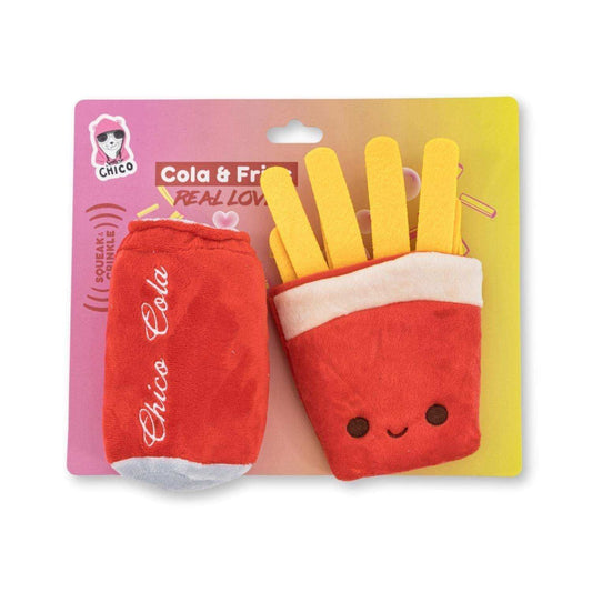 Cola and fries plush dog toy set with squeakers and crinkle paper