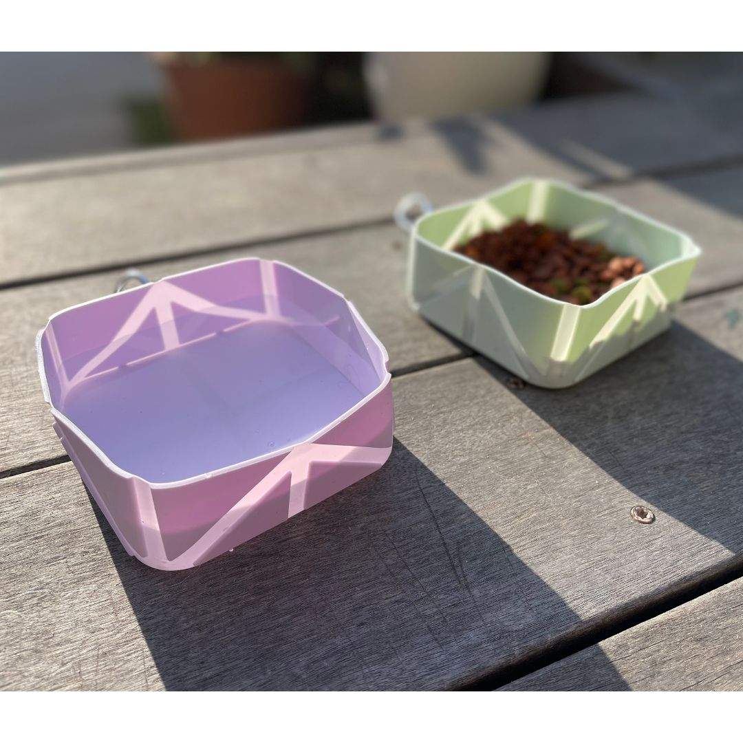 Compact foldable silicone pet food and water bowl with carabiner for travel