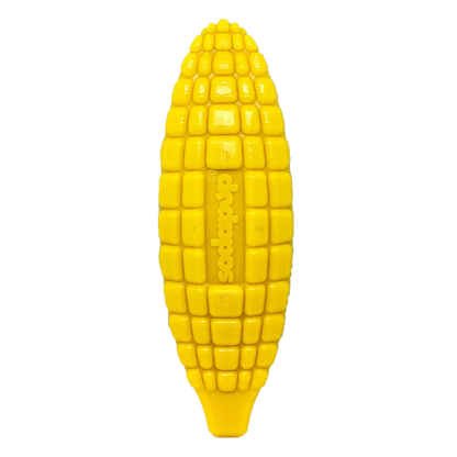 Bright yellow Corn on the Cob Nylon Dog Toy made in the USA, designed for aggressive chewers with durable textured kernel surface for dental health and enrichment.