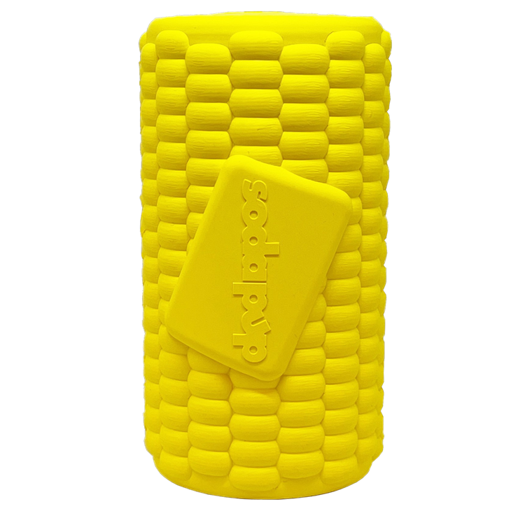Durable rubber corn on the cob treat dispenser chew toy for dogs