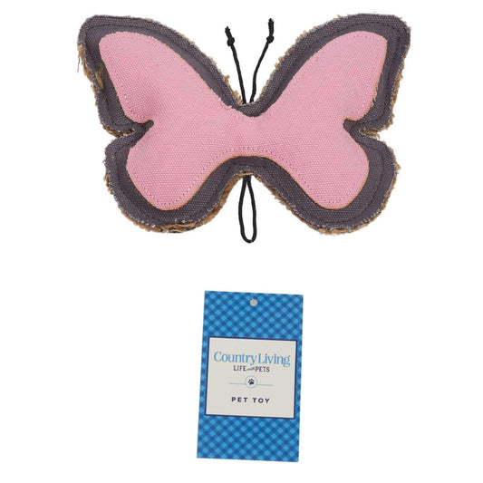 Country Living Canvas butterfly-shaped dog chew toy made of natural jute and canvas