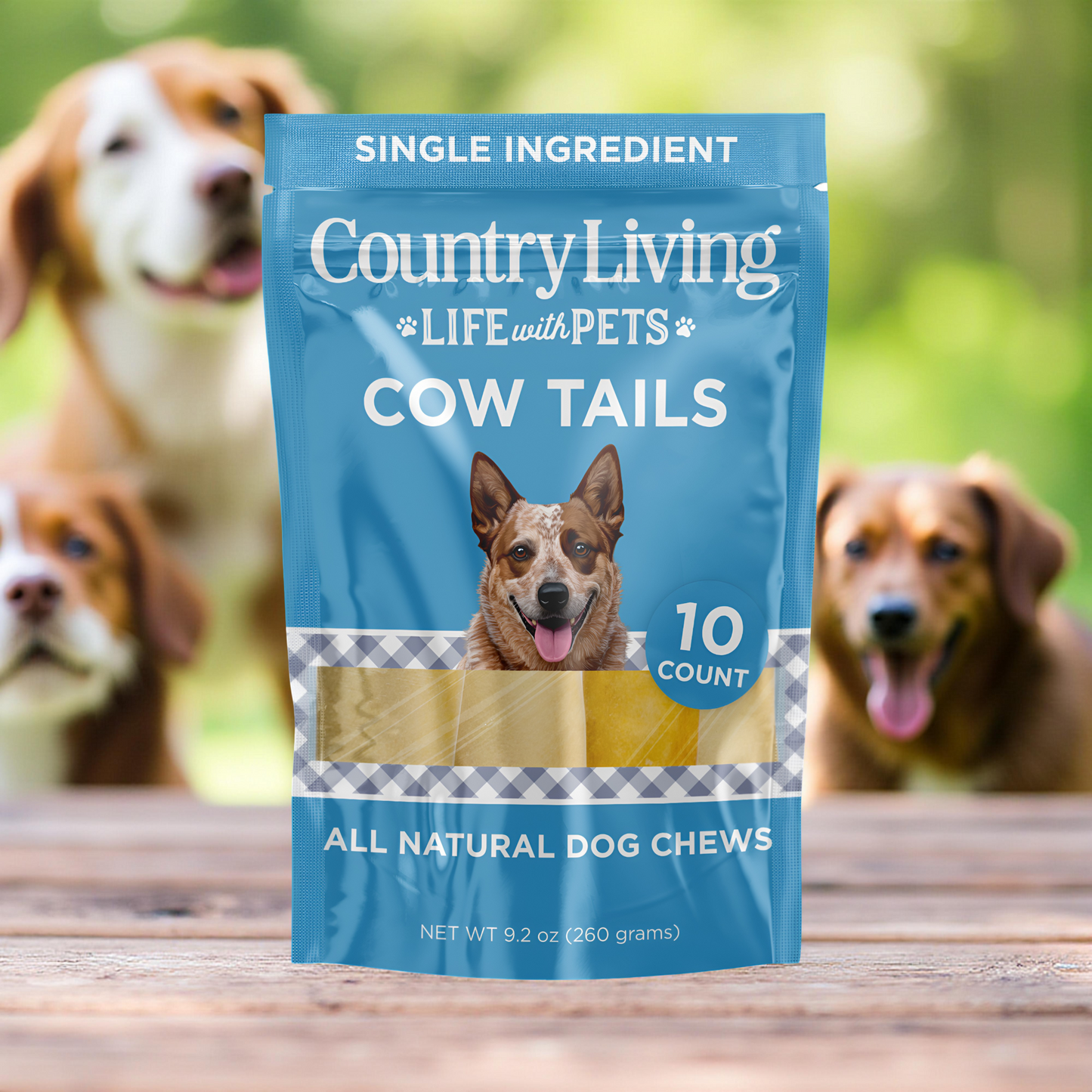 Country Living natural beef cow tails dog chews in resealable bag