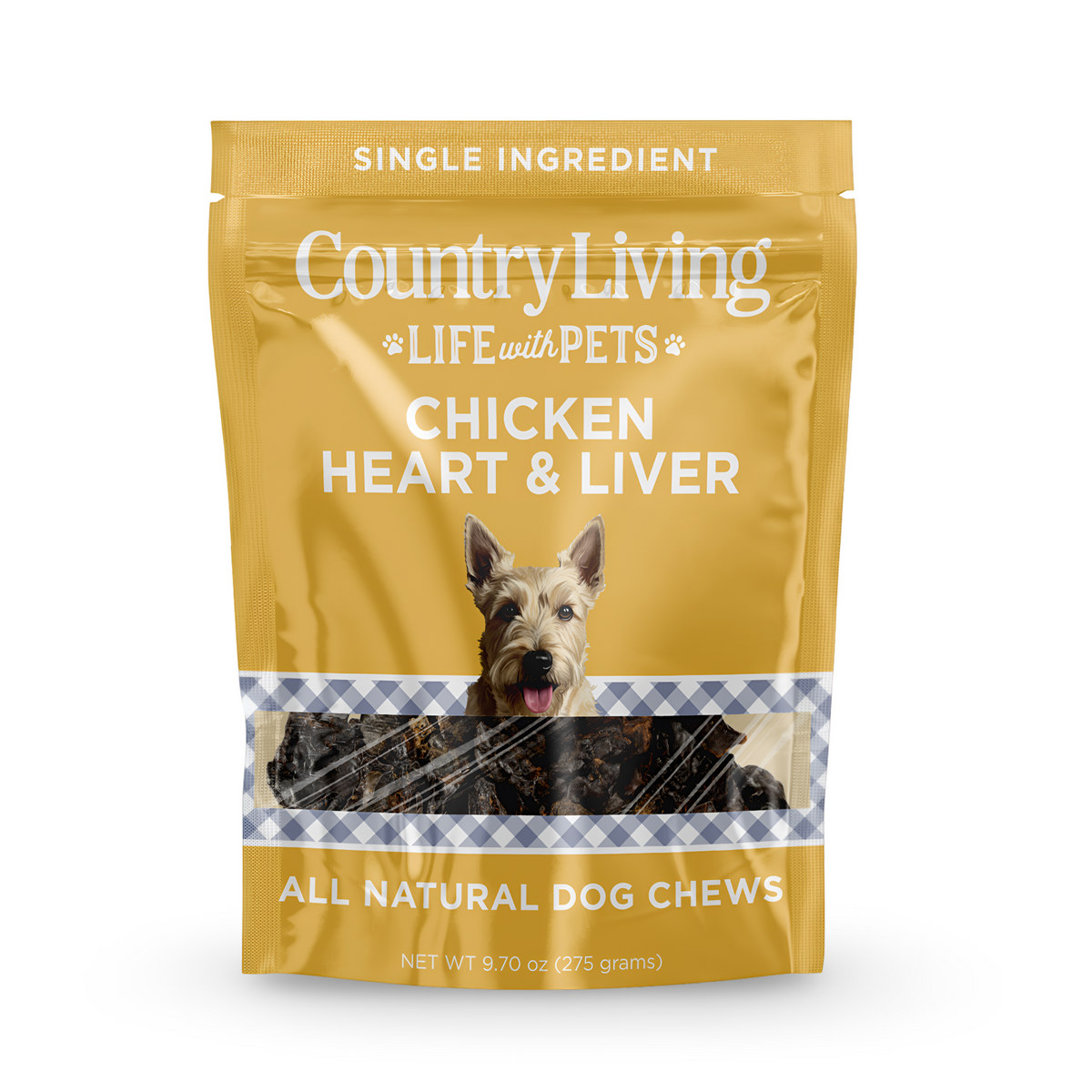 Country Living 9oz bag of dehydrated chicken hearts and livers dog treats