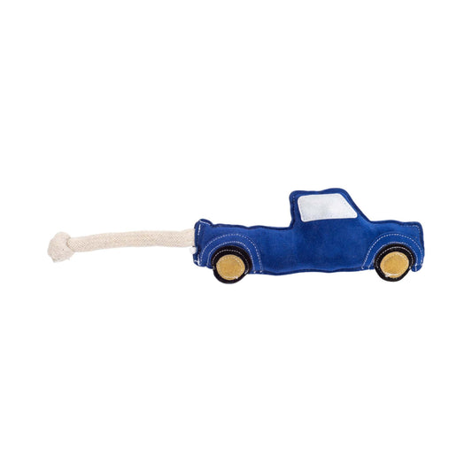 Durable blue faux leather pickup truck dog chew toy