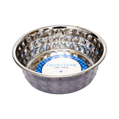 Country Living hammered stainless steel dog bowls black pearl set