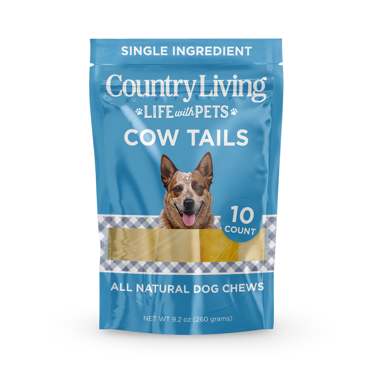 Country Living natural beef cow tails dog chews in resealable bag