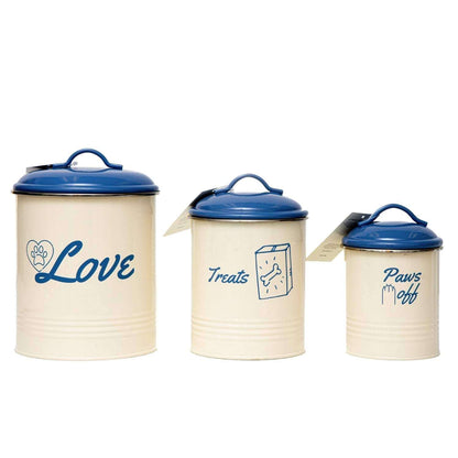Country Living pet treat canisters set of 3 with French Blue lids and airtight seals