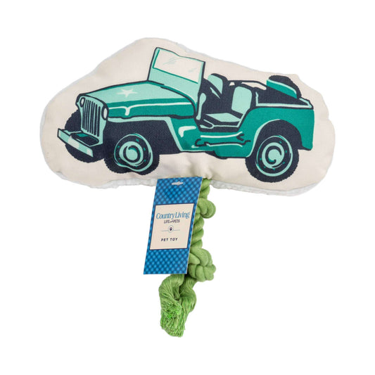 Country Living retro army jeep plush dog toy with squeaker and rope
