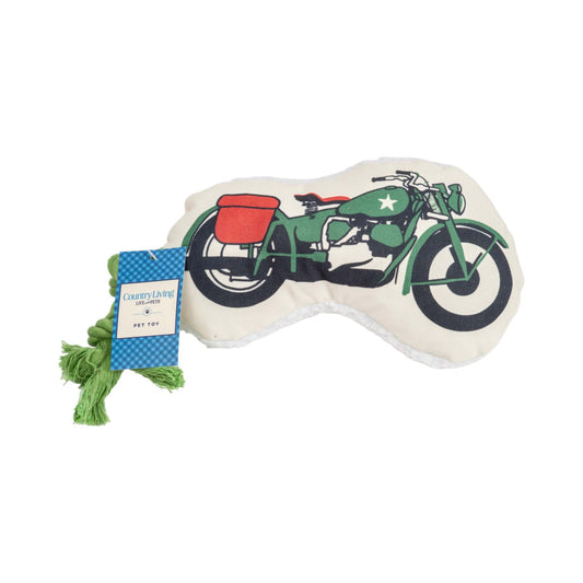 country living retro army motorcycle plush dog toy with squeaker and crinkle paper