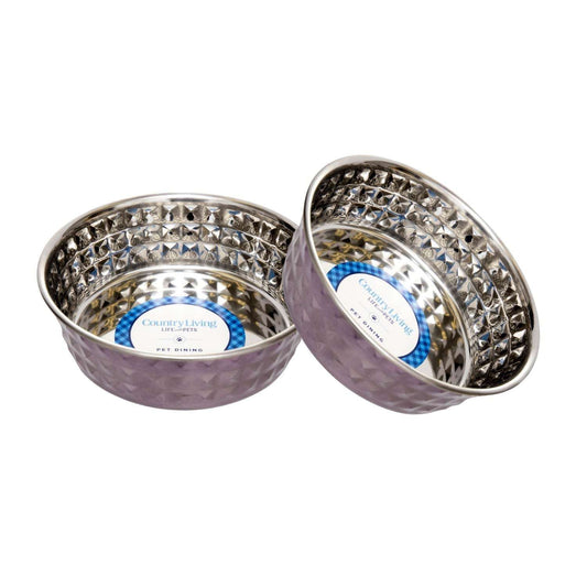 Country Living Set lavender hammered stainless steel dog bowls