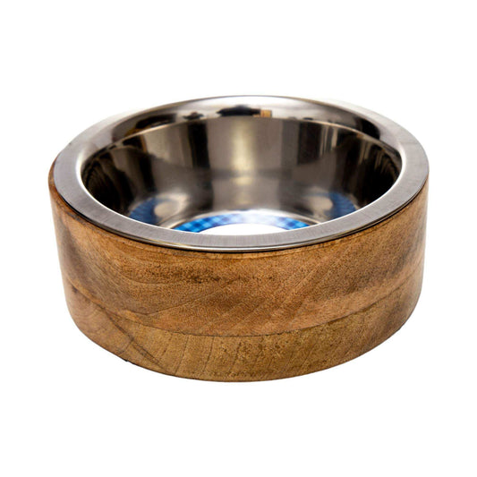Country Living stainless steel dog bowl with mango wood holder