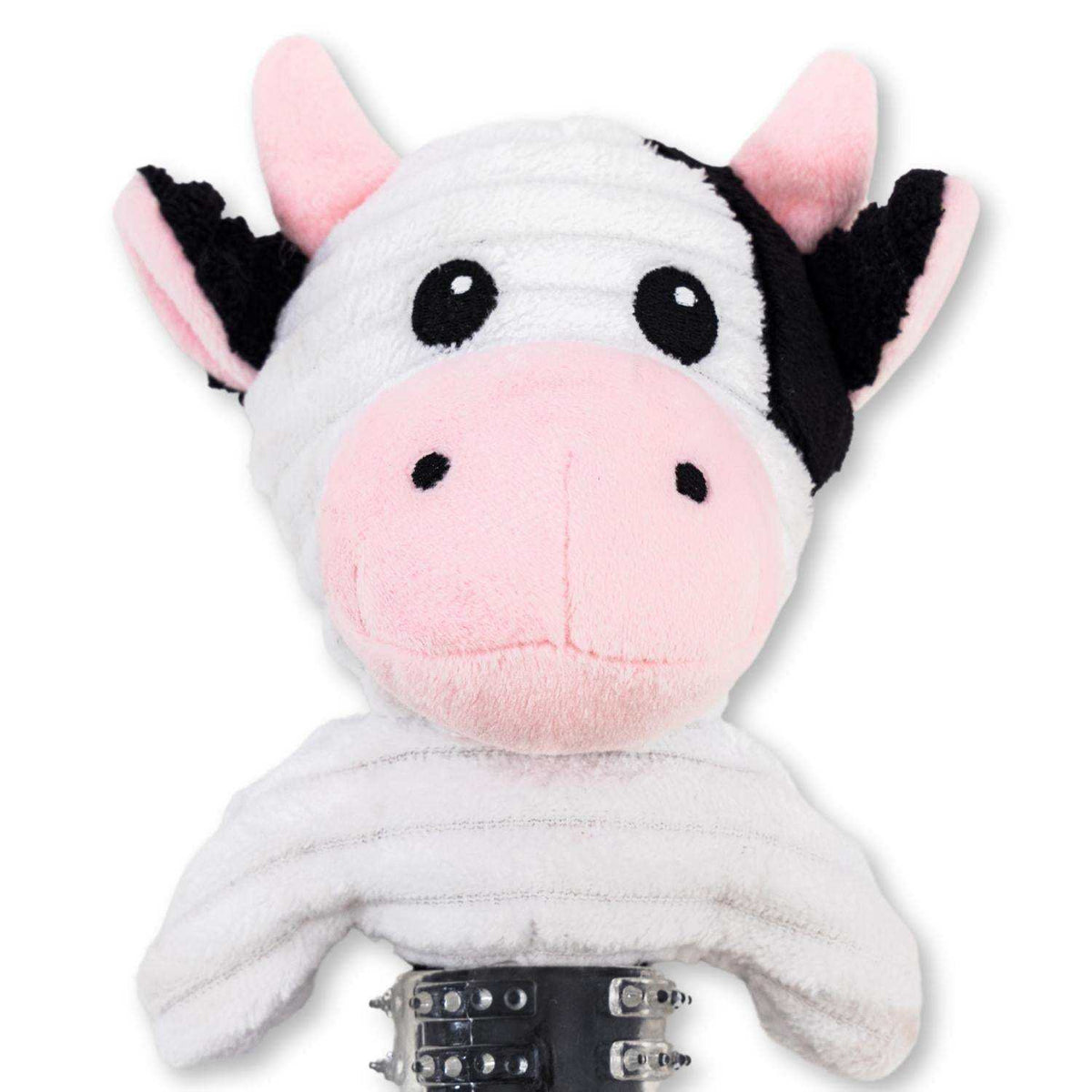 Country Living thermoplastic rubber black and white cow plush dog toy with squeaker and crinkle paper