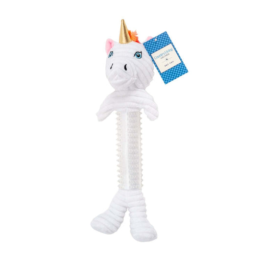 Country Living thermoplastic rubber unicorn plush dog toy with squeaker and crinkle paper