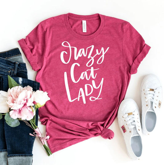 Crazy Cat Lady T-Shirt made of soft ring spun cotton with durable flex print