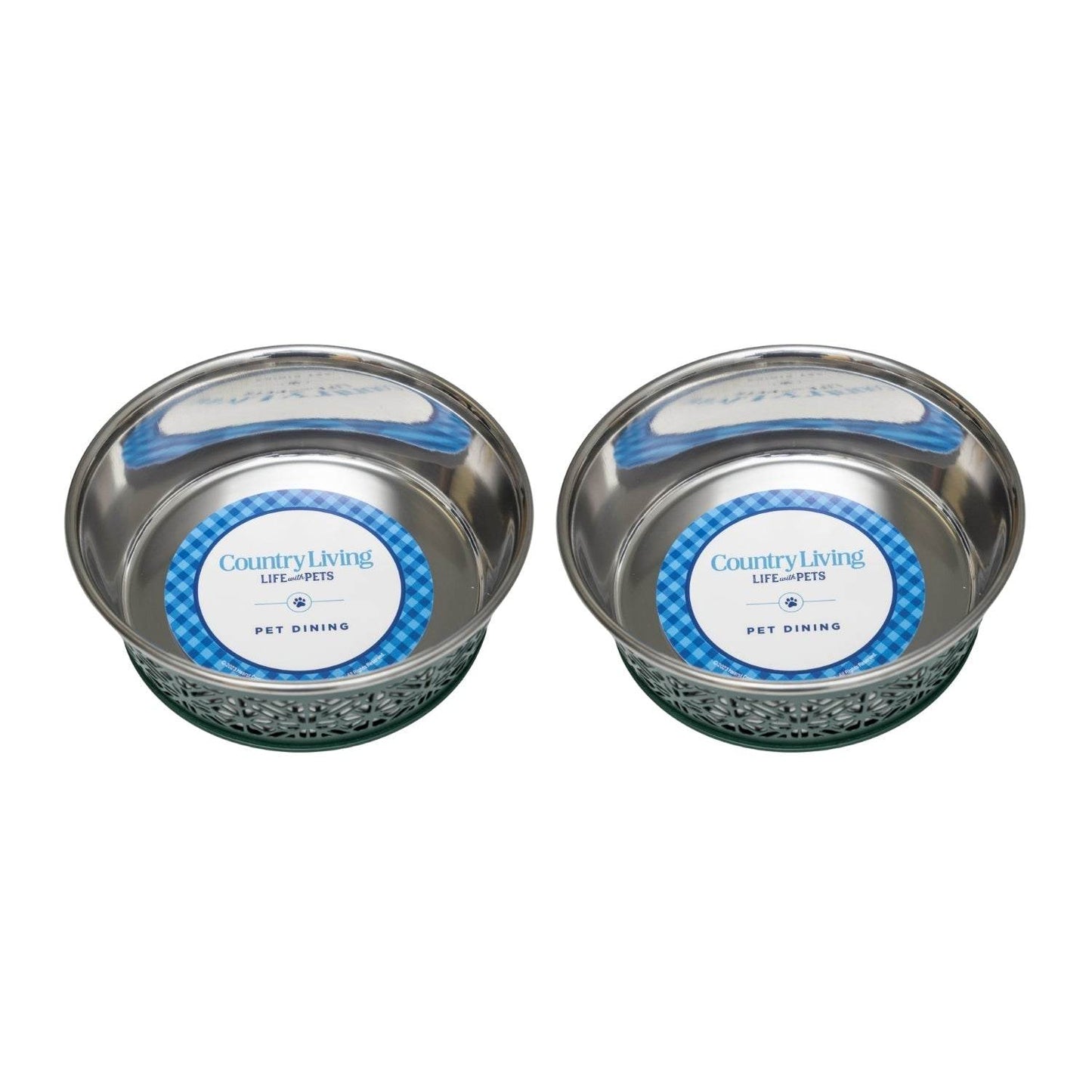 Country Living Set of 2 Stainless Steel Dog Bowls – Farmhouse Style