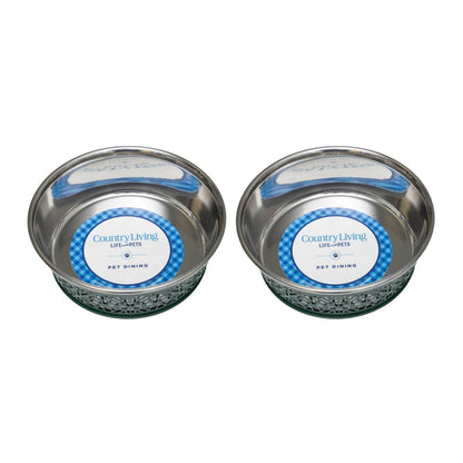 Country Living Set of 2 Stainless Steel Dog Bowls – Farmhouse Style