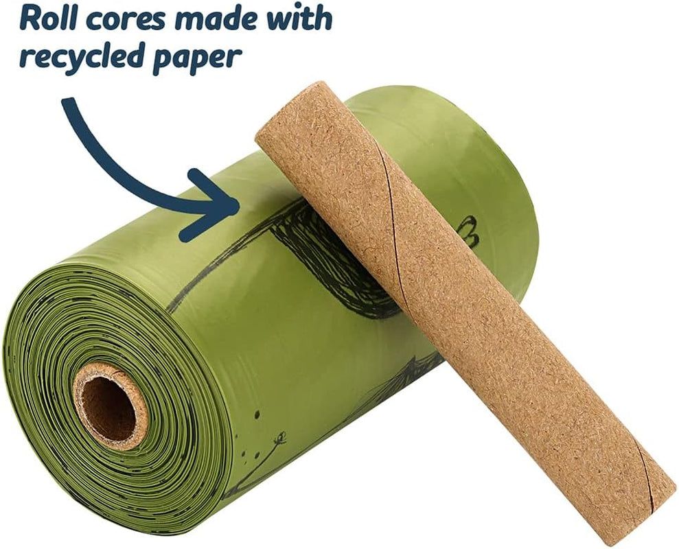 Eco-friendly biodegradable dog poop bags roll with recycled paper core and extra thick leak-proof design