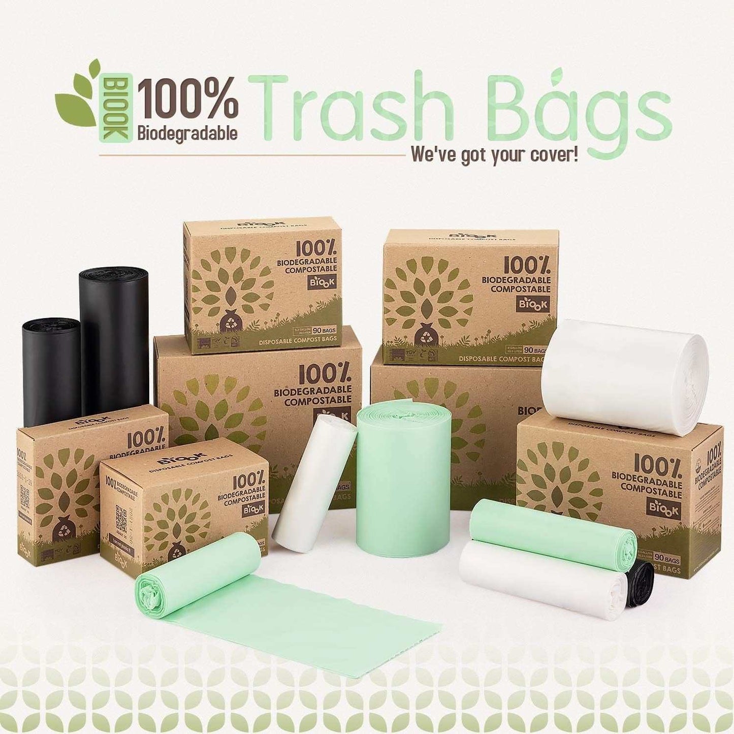 BIOOK Compostable Dog Poop Bags eco-friendly leak-proof certified compostable biodegradable dog waste bags