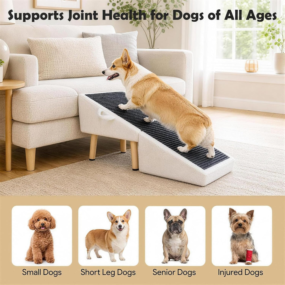 16in Dog Ramp Stairs Foldable Wooden Pet Ramp Ottoman for Couch Bed