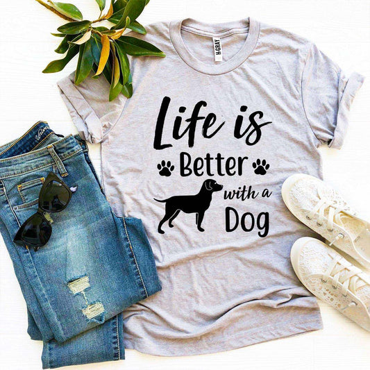 Life Is Better With a Dog Bella Canvas t-shirt made of soft ring spun cotton with durable flex print in multiple sizes