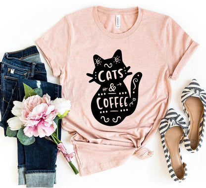 Cat And Coffee T-Shirt - Premium Cotton, Soft Feel, High-Quality Print